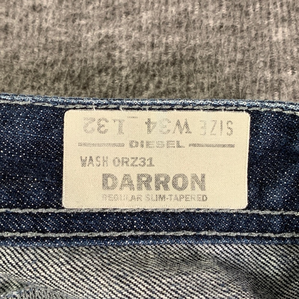 Diesel Darron Jeans Men 34x31 Regular Slim Tapered Blue Button Fly Pants Italy - Picture 2 of 11